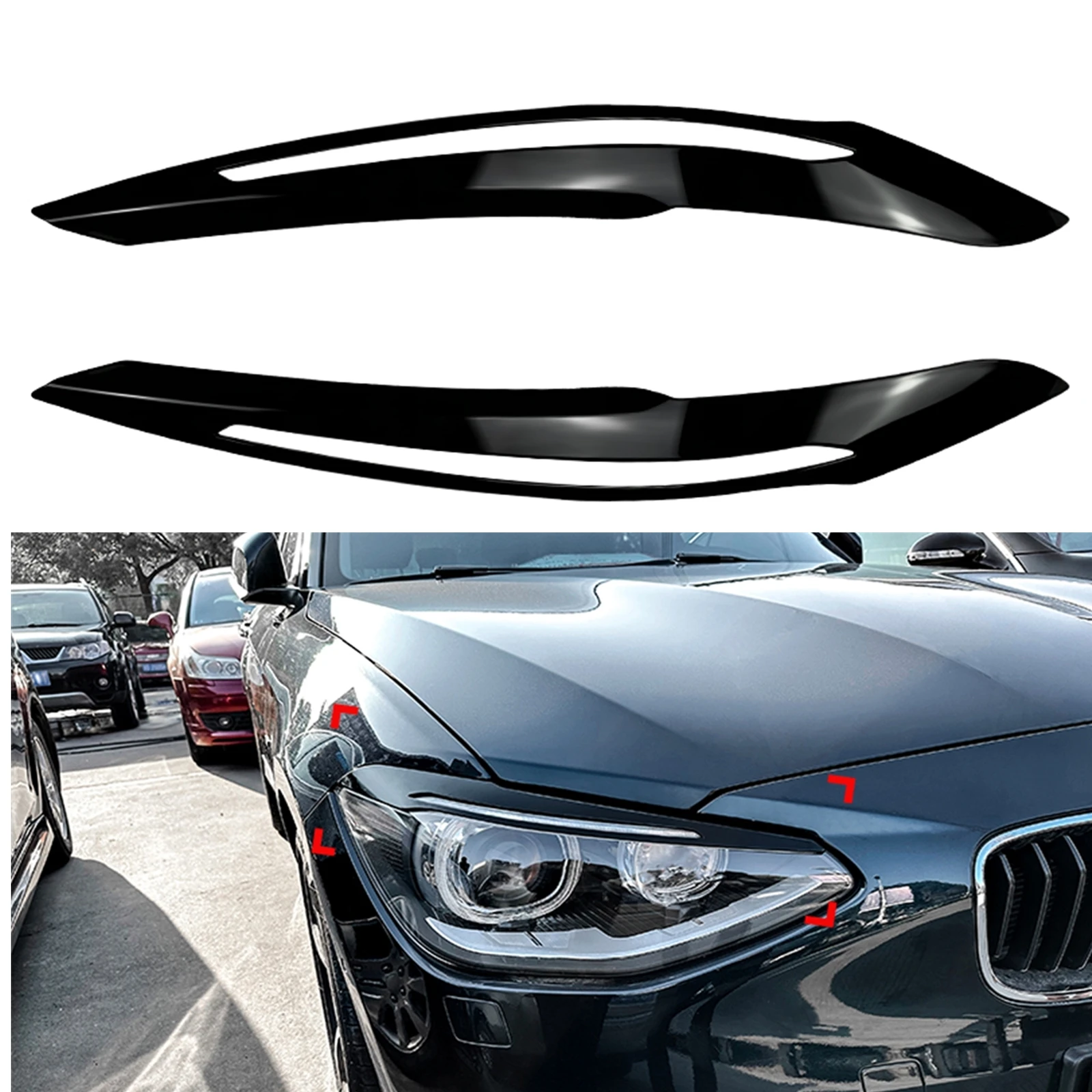 2PCS Front Head Light Lamp Cover Trim Headlight Eyebrow Eyelid Sticker Brow For BMW 1 Series F20 F21 2011-2014 Advance Version