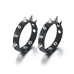 2pcs/set Spiked Bracelet Black Pu Leather Punk Rock Bracelet Bangle Metal Wristband For Men Goth Accessories