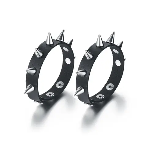 2pcs/set Spiked Bracelet Black Pu Leather Punk Rock Bracelet Bangle Metal Wristband For Men Goth Accessories