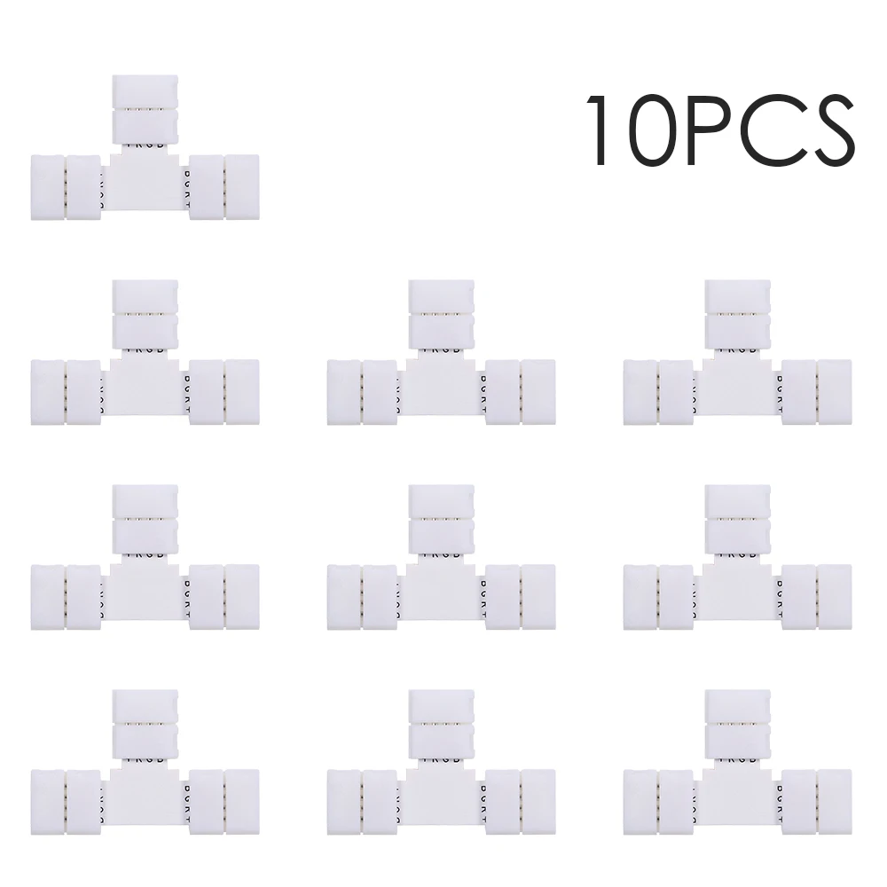 T Shape 4 Pins RGB LED Strip Connector Quick Splitter 10 Pack White T shape led strip light connector