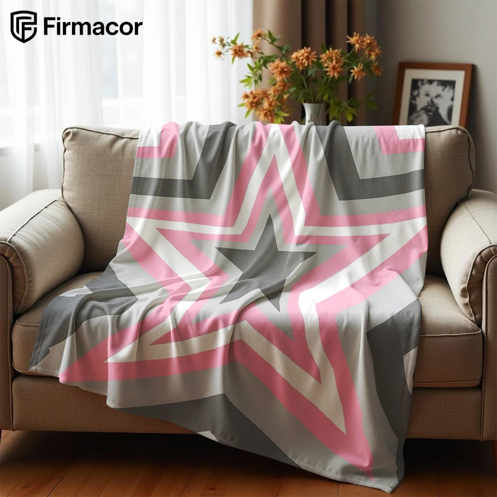 Layered Pink Gray Star Anime Cartoon Flannel Blanket Soft Warm Throw for Bedroom Sofa Car Kids Holiday Gift