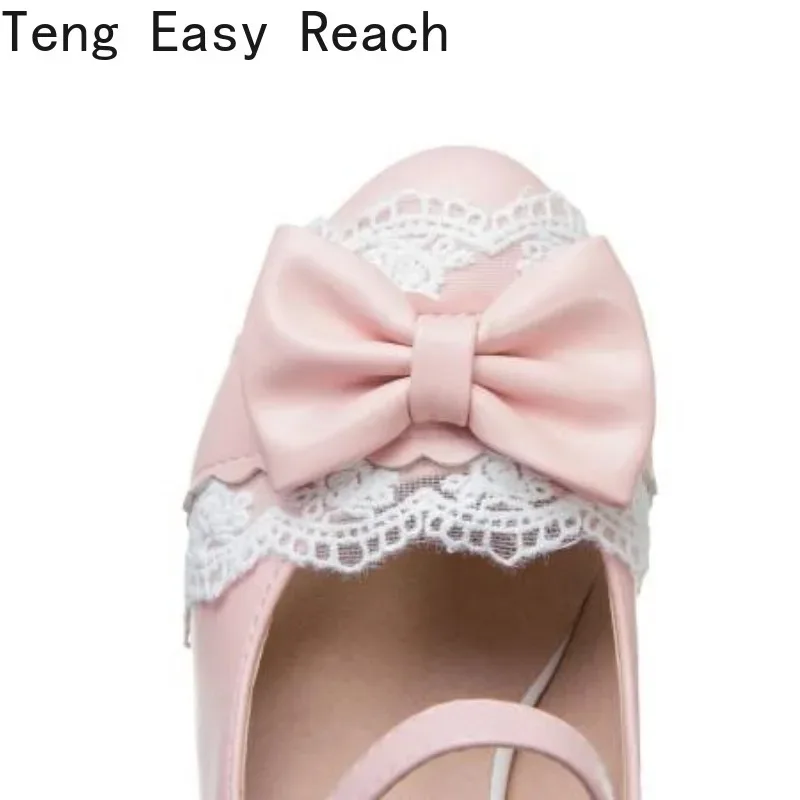 Cross Strap Women High Heels Mary Jane Pumps Party Wedding Cosplay White Pink Black Strawberry Bow Princess Lolita Shoes