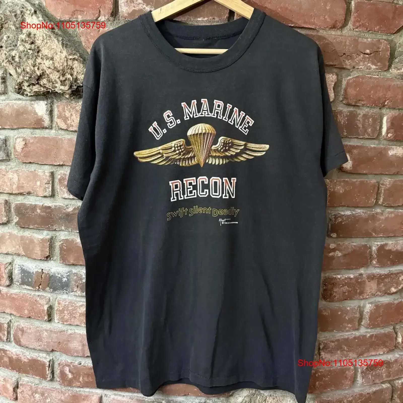 Vintage 80s US Marine Recon Swift Silent Deadly T Shirt L Fader JRS Enterprises vintage Washed Comfortable Breathable Stretched