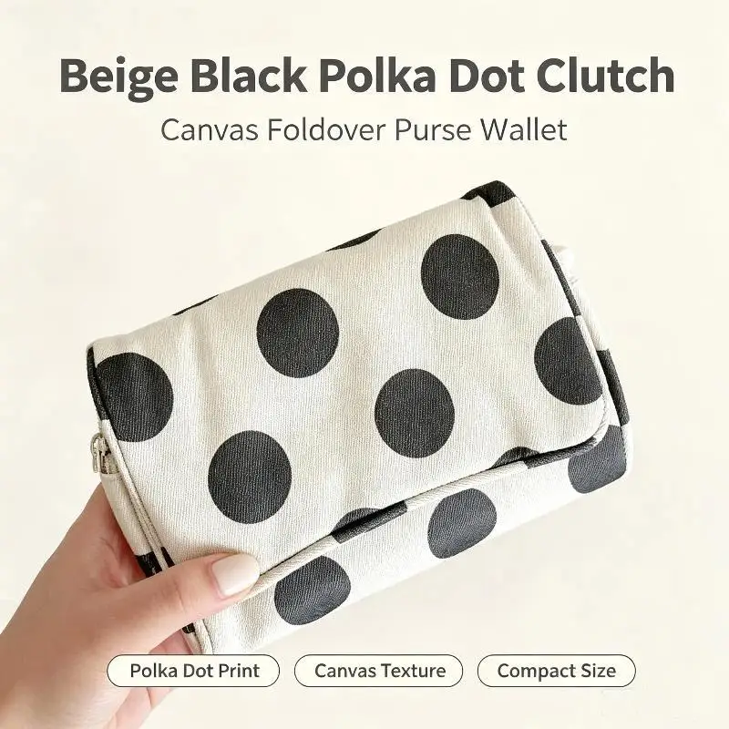 Große Kosmetiktasche mit Polka Dots und eingebautem Spiegel, tragbare, faltbare Reißverschluss-Make-up-Tasche, Reise-Schönheits-Aufbewahrungsorganizer für Frauen – Detail 5