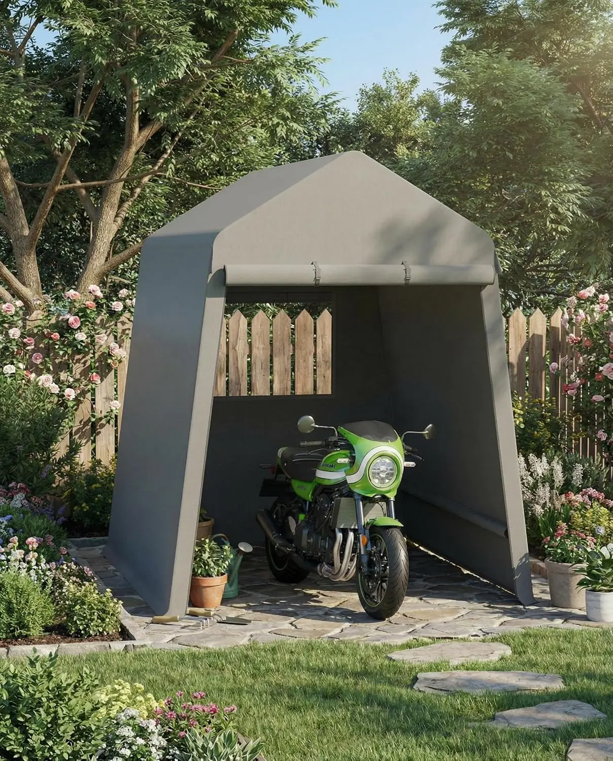 Outdoor Storage Shed 6X8 Ft 2 Zipper Doors Roll Up, Customized