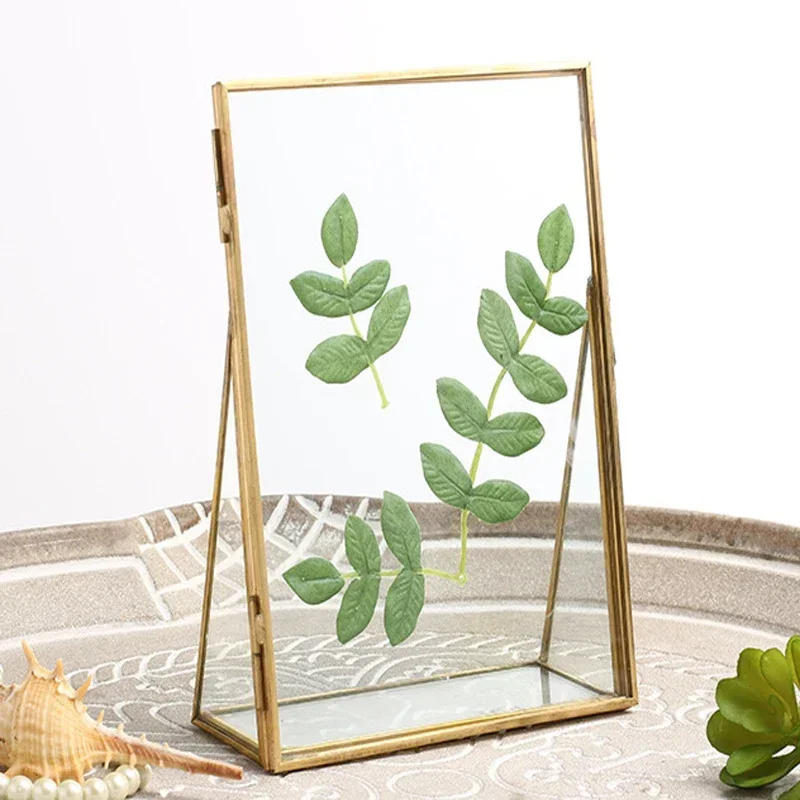 Antique Gold Rectangle Glass Photo Frame Specimen Clip Holder Folding Desktop Picture Frames Home Desktop Decoration