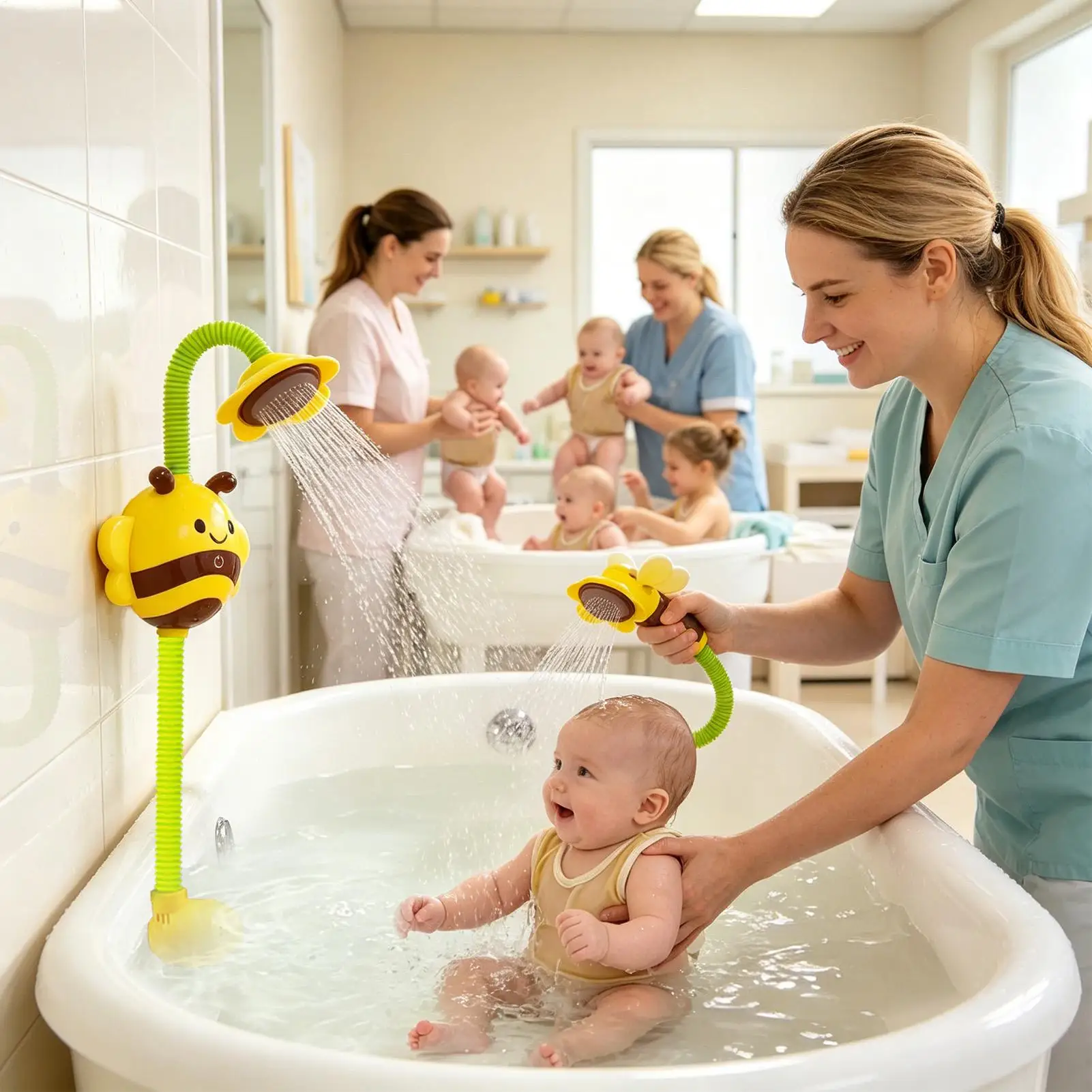 Kids Shower Sprayer for Bathtub Battery Powered Rotatable Bee Shape Cute Bathtub Shower Toys for Kids Aged 3 Bathing Playing