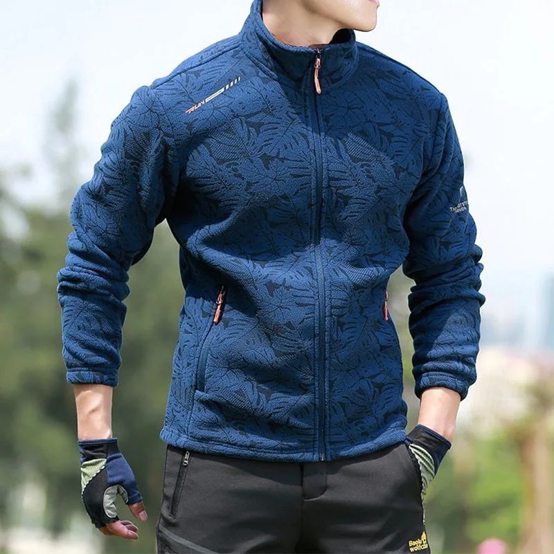 Autumn Winter New Men Polar Fleece Coats Outdoor Fashion Stand Collar Printing Pockets Zipper Thicken Warm Cardigan Jackets Tops