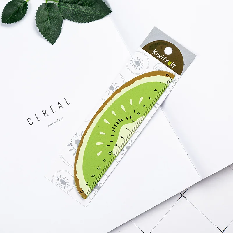 Regla de medición de frutas de dibujos animados, regla de madera creativa, herramienta de dibujo de bricolaje multifunción, regla de estudiante,