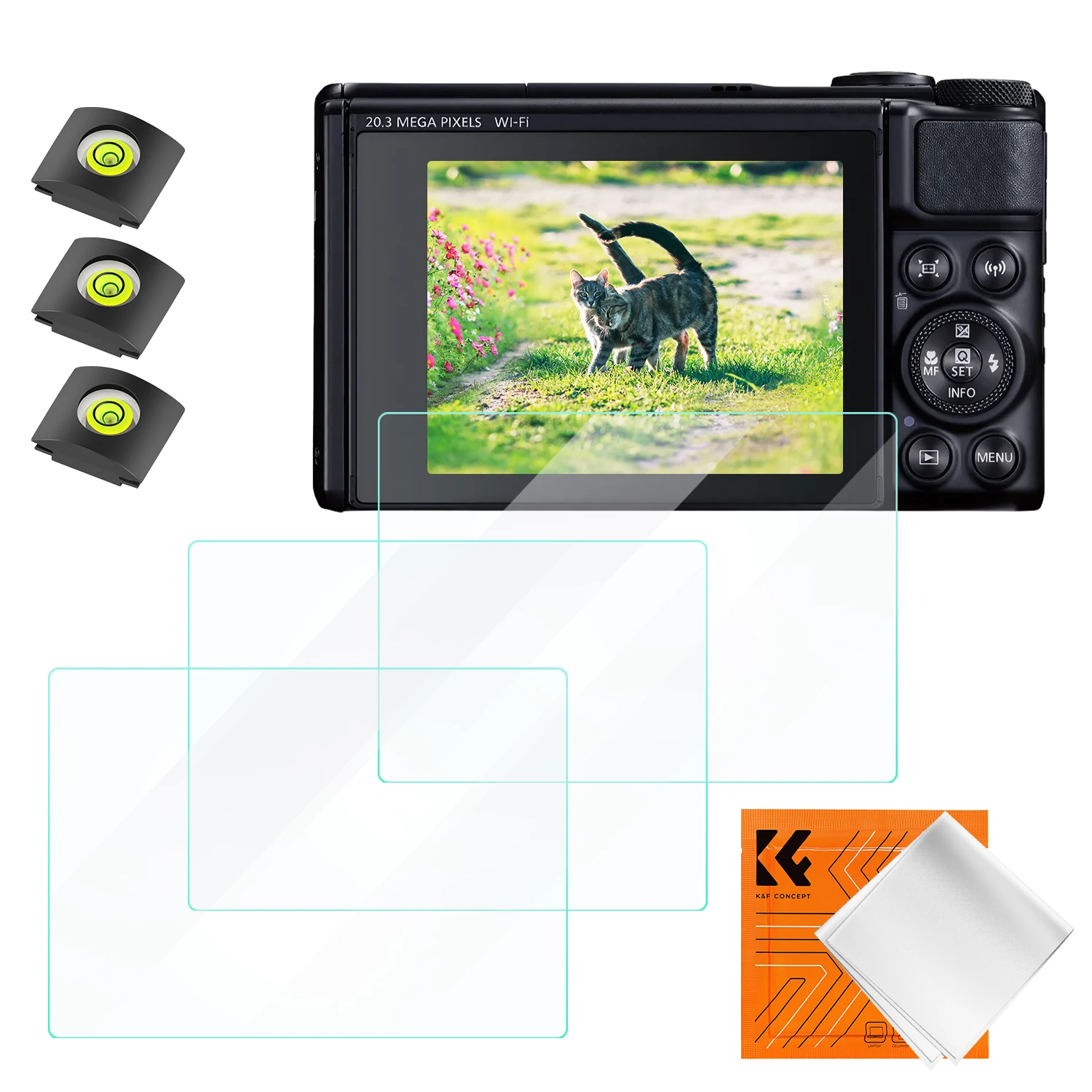 K&F CONCEPT 3 stuks Screenprotector voor Canon R50/R8/R100/R10/G7X II/G7X III/SX740, Ultra Helder Gehard Glas met Reinigingsdoek