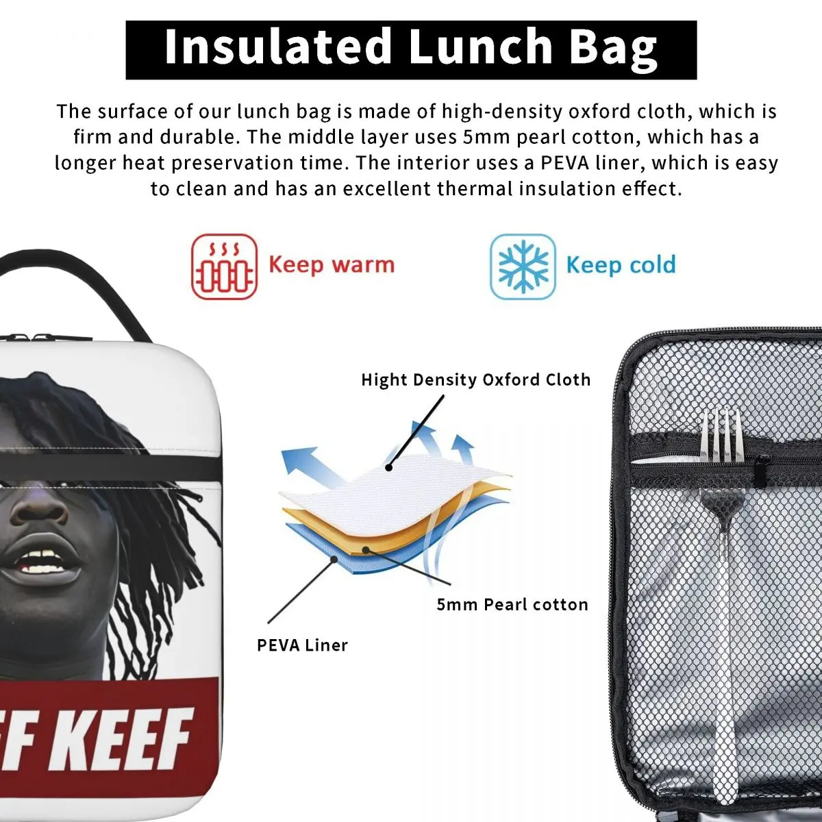 Chief Keef-Sac à lunch isotherme Hip Hop Merch, rangement extérieur, boîtes à nourriture, glacière portable, boîtes à lunch thermiques