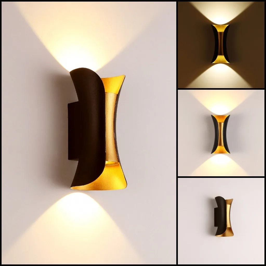 6W modern style black + Golden semicircular LED waterproof wall lamp, cool light (6000K) can be installed in inte