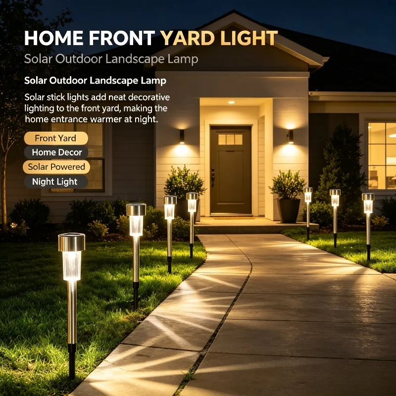 Solar Garden Pathway Lights, Clear LED Stake Lamps for Outdoor Lawn Walkway Yard Patio Landscape Decoration Lighting Display
