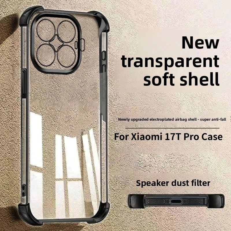 For Xiaomi 17T/15T Pro Case High-transparency TPU Electroplated Frame Fingerprint Resistant Cover For Mi 17 T Pro Bumper Funda