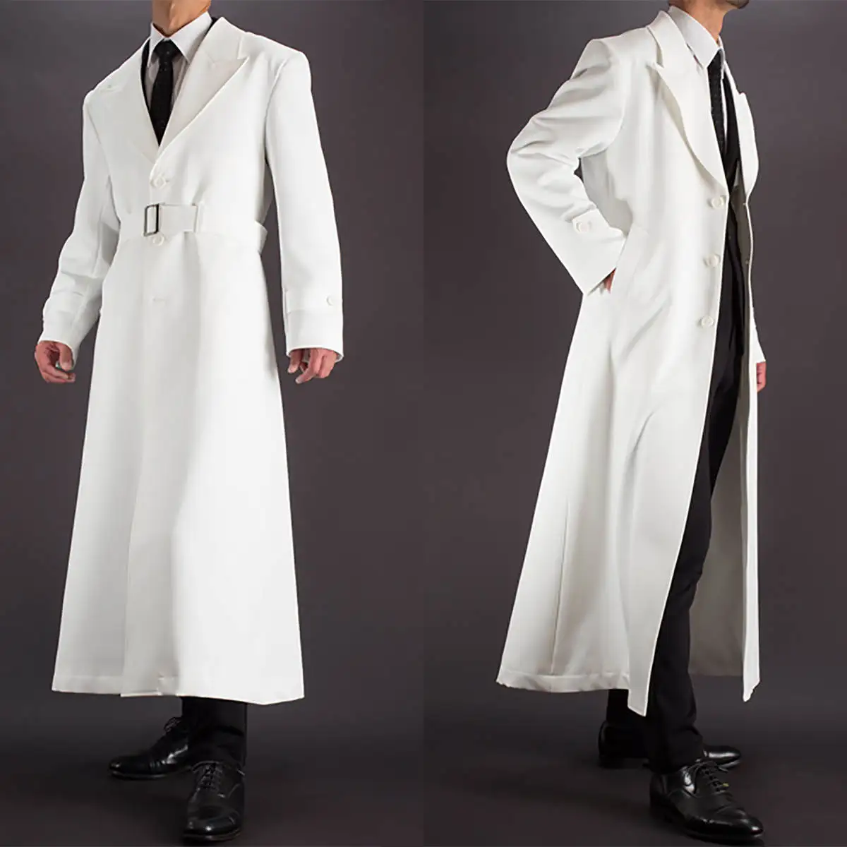 Trench Long Men Coat Robe Peaked Lapel Belt Lightweigh Autumn Wear Men's Wedding Suits Formal Classical Windbreak Customized