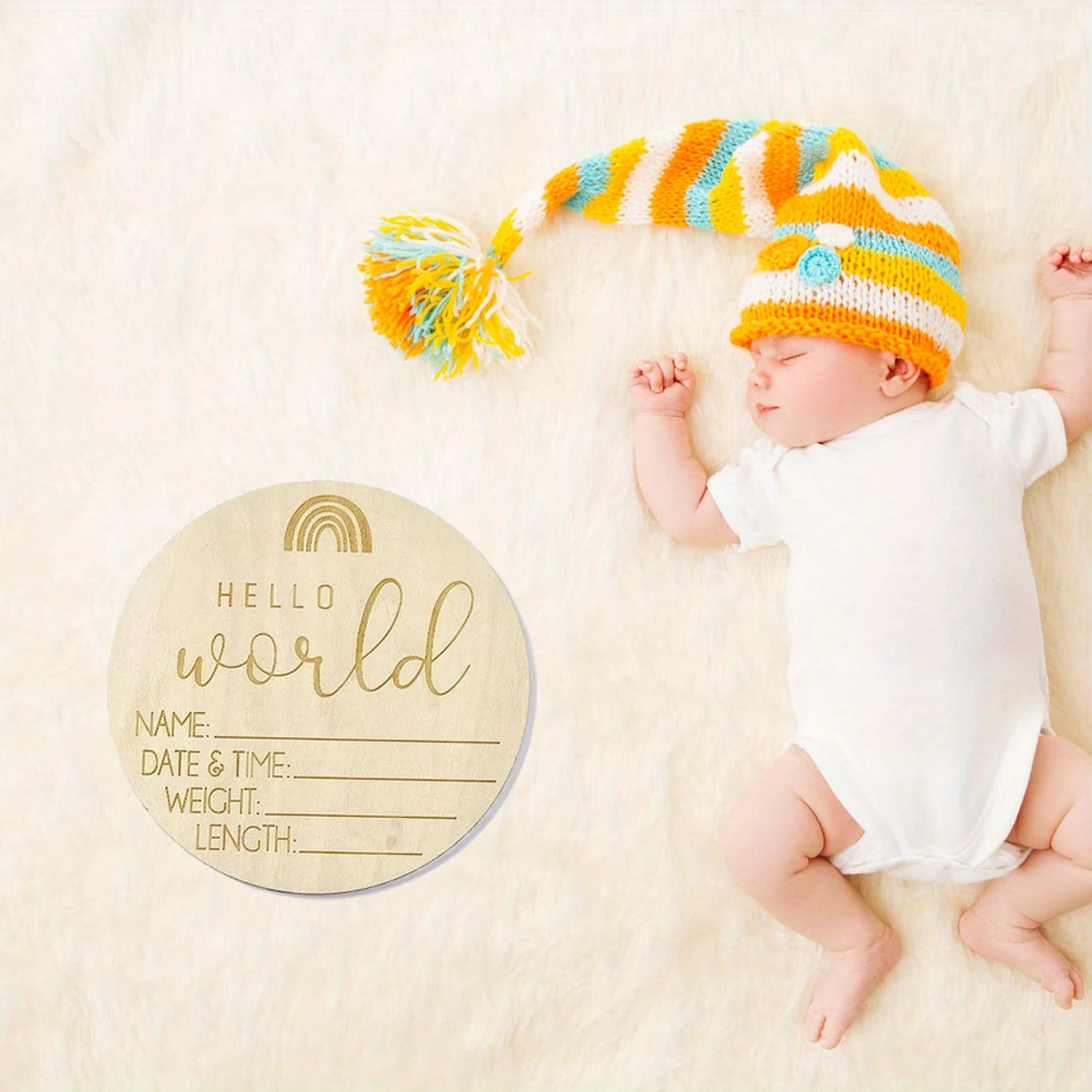 Hello World Baby Photography Wooden Props Wooden Disc Newborn Introducing Name Card Boys and Girls Photography Accessories