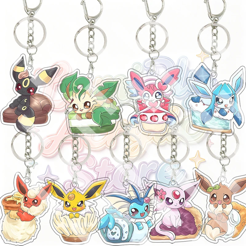 Creative Dessert Afternoon Tea Theme Acrylic Keychain Eevee Leafeon Sylveon Glaceon Vaporeon Espeon Anime Bag Pendant Jewelry
