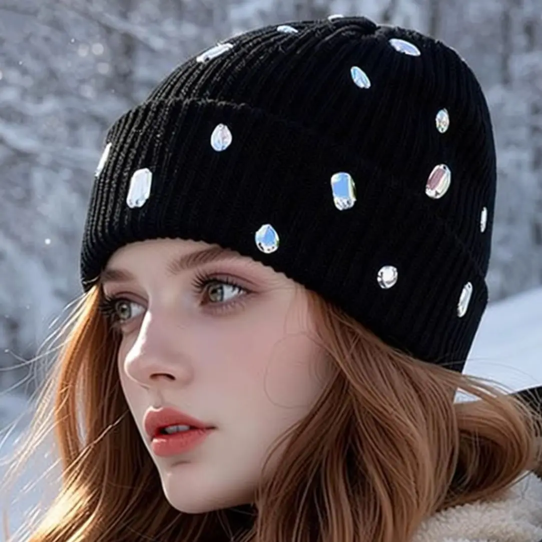 Punk Style Water Droplet Embellished Knit Hat, Autumn Winter Cold Weather Beanie, Stylish Headwear for Women Daily Outdoor Wear