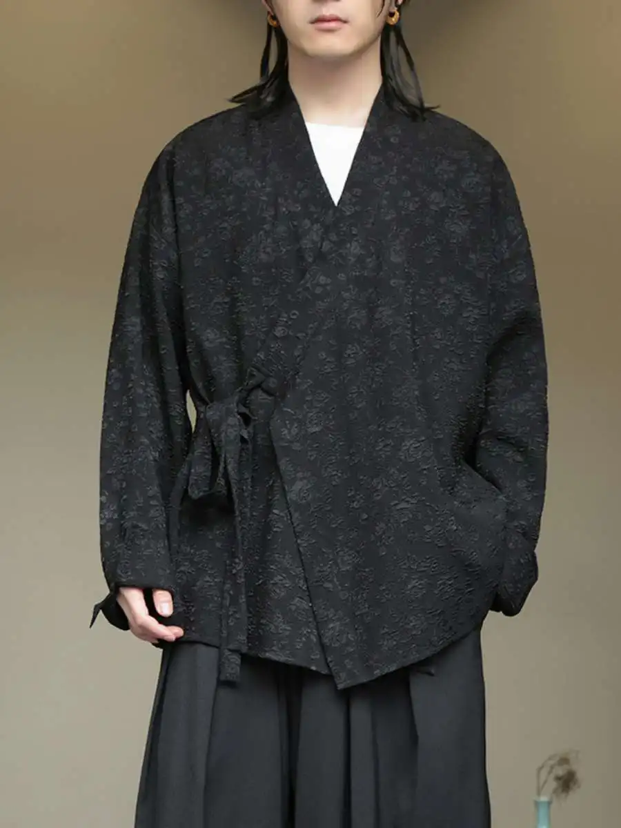 

Новая мужская рубашка с длинным рукавом из хлопка и льна, с воротником на пуговицах, в стиле Ханьфу, молодежная, модная, осенняя, из полиэстера, традиционная