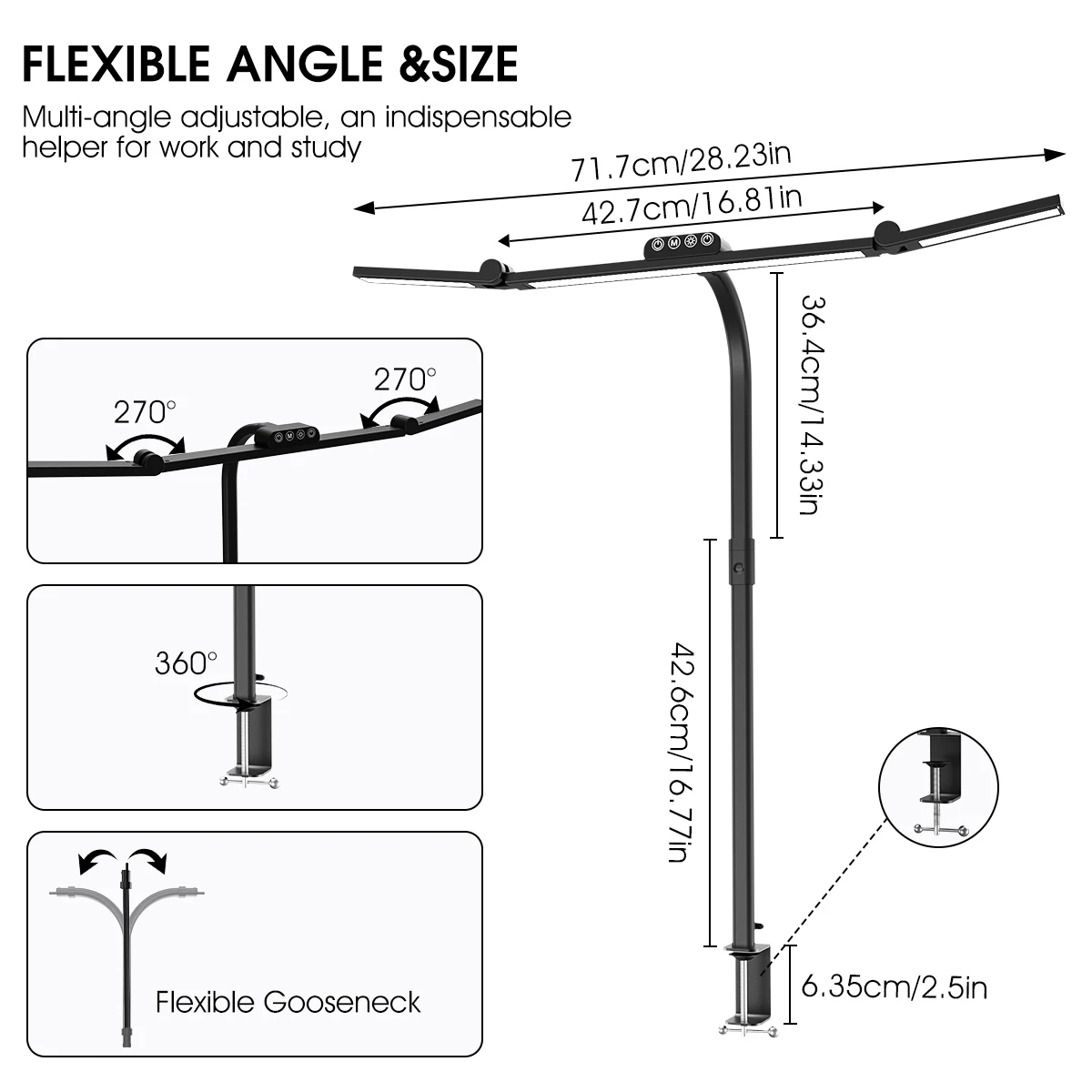 led Desk Lamp with Clamp, 24W Ultra Bright Architect LED Table Lamp for Home Office with Atmosphere Lighting, Automatic Dimming