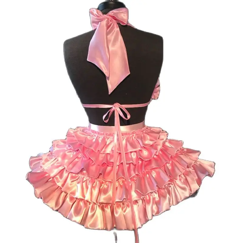 Sexy Girl Pink Thin Satin Face Sissy Hanging Strap Wrapped Chest Dress Maid Japanese Role Playing Gothic Adult Giant Baby