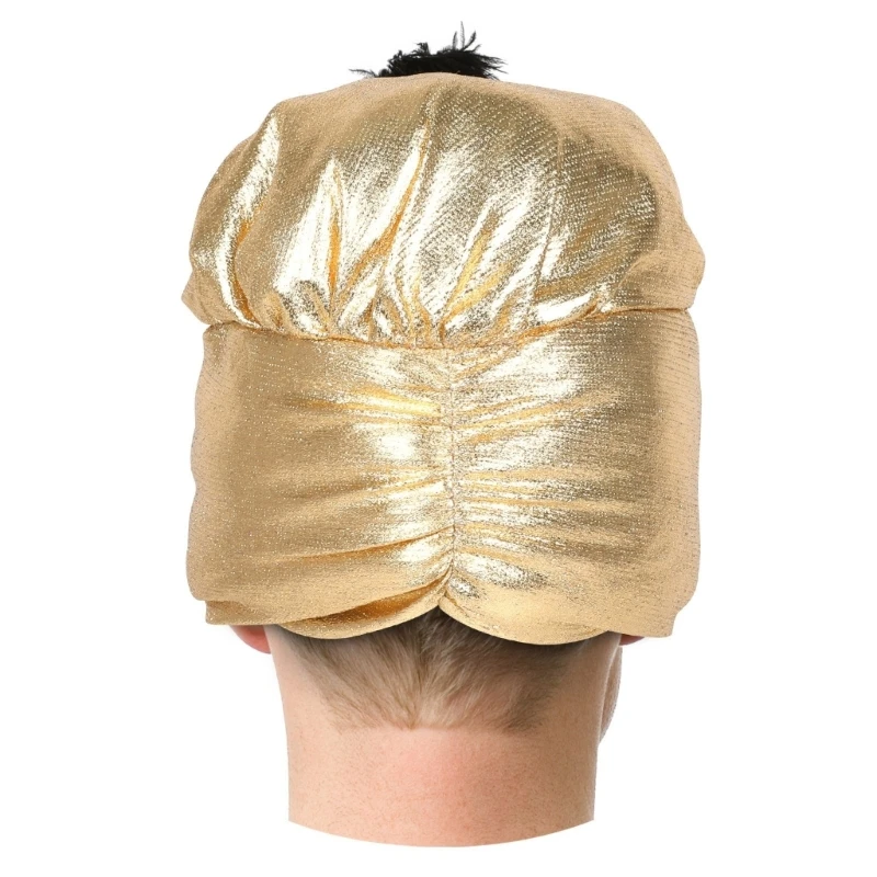 Creative Arab Turbans for Unisex Soft Pre-Tied Turban Headwrap Golden Hat with Sultan Cosplay Halloween