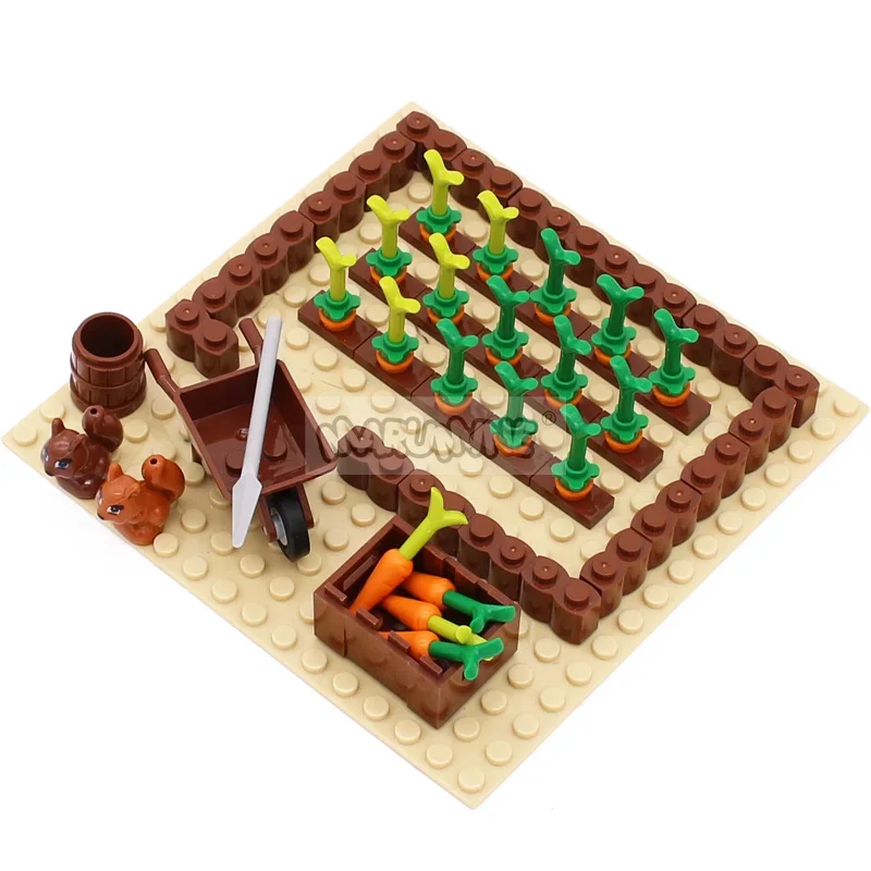 Marumine MOC Bricks Farm Animals Building Blocks Model Kit with Panda Chicken Cow Rabbit Trees Plant Construction Set Kids Toys