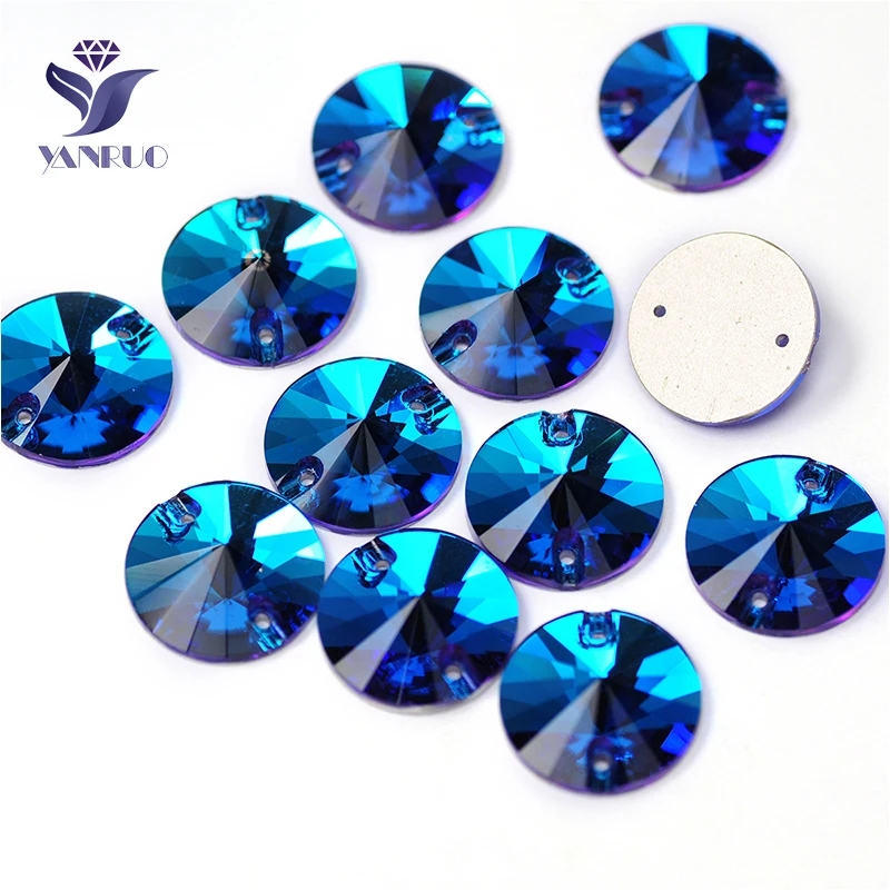 YANRUO 3200 All Sizes Blue Zircon Luxury Glass Strass Rivoli Crystal Flatback Sew On Crystal Applique For Dresses