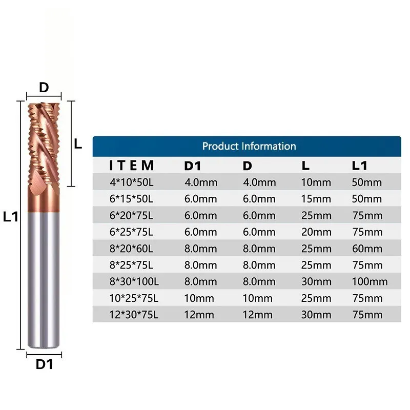 XCAN 4 Flute Roughing End Mill 4-12mm CNC Router Bit TiCN Coating HRC55 Carbide Milling Cutter for Metal Threading