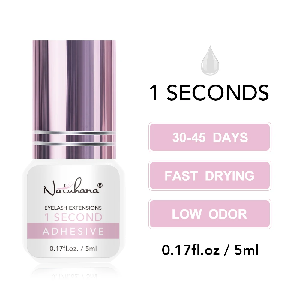 NATUHANA 5ml Wimpernverlängerungskleber 1S Schnelltrocknend Starker Halt Langanhaltend 5-7 Wochen Geruchsarm Professioneller Wimpernkleber