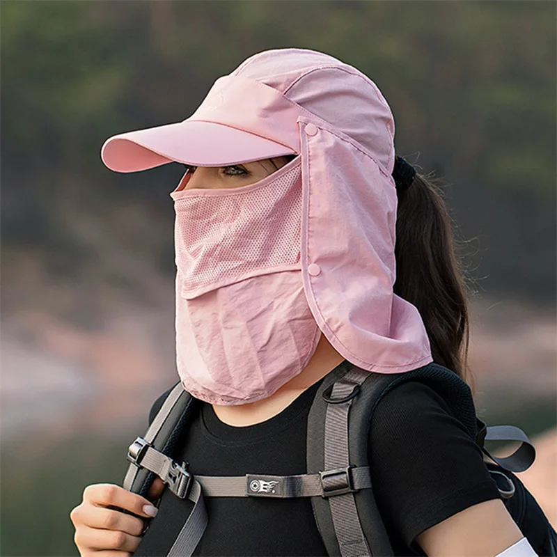 Outdoor Neck Protection Sun Cap Quick Drying Sunshade Hat Fishing Cycling Climbing Men Removable Face Shield Safari Hat Women