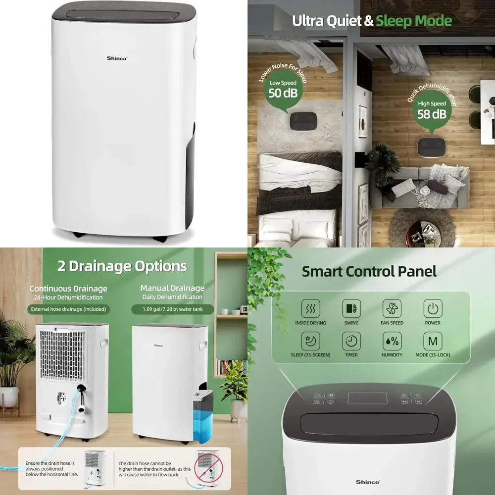 

Large Capacity 86 Pint Home and Basement Dehumidifier, 5000 Sq.Ft Coverage, with Drain Hose, Auto or Manual Drainage, Auto Defro