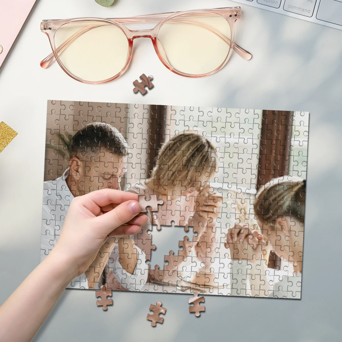 Rompecabezas de fotografía familiar personalizado, 35/300/500/1046 Uds., para calentar la casa, dormitorio/sala de estar para el Día de los niños