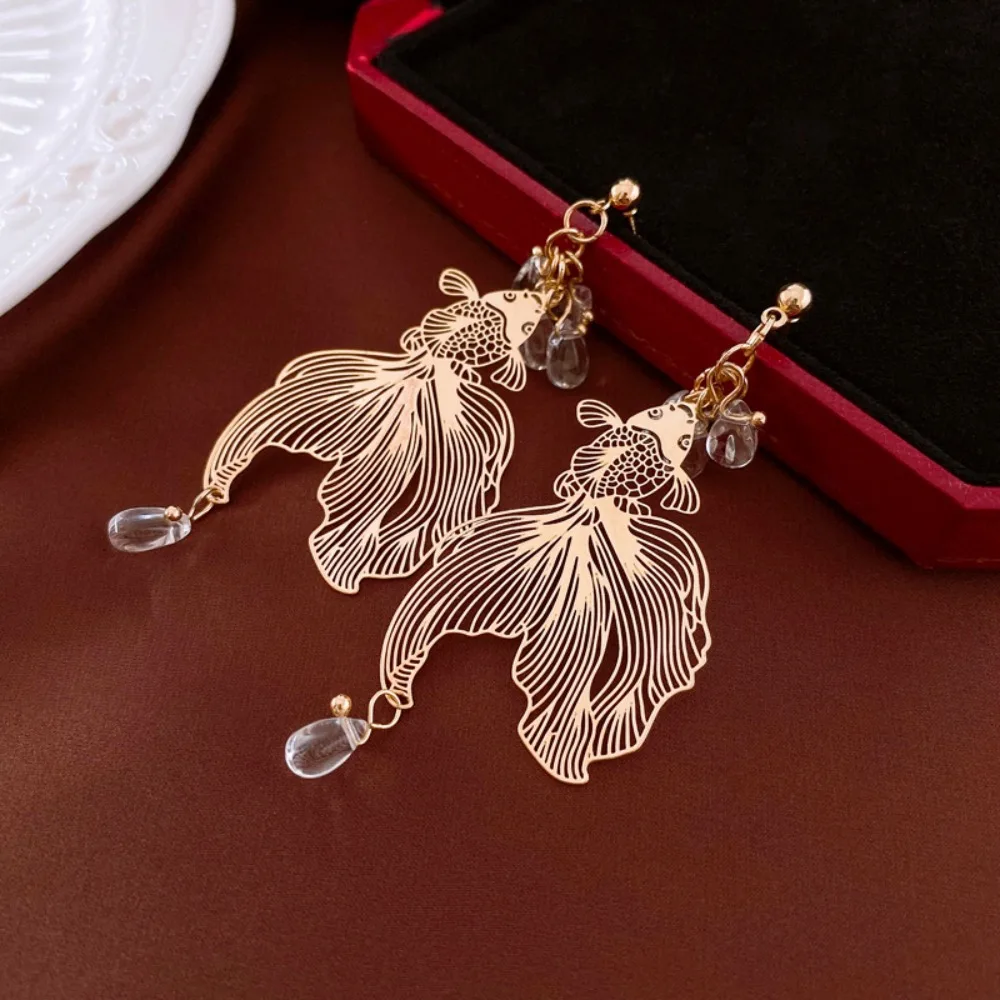 

Koi Carp Pendant Goldfish Earrings Ear Jewelry Accessories Goldfish Eardrop Hollow Waterdrop Metal Dangle Earrings Girls