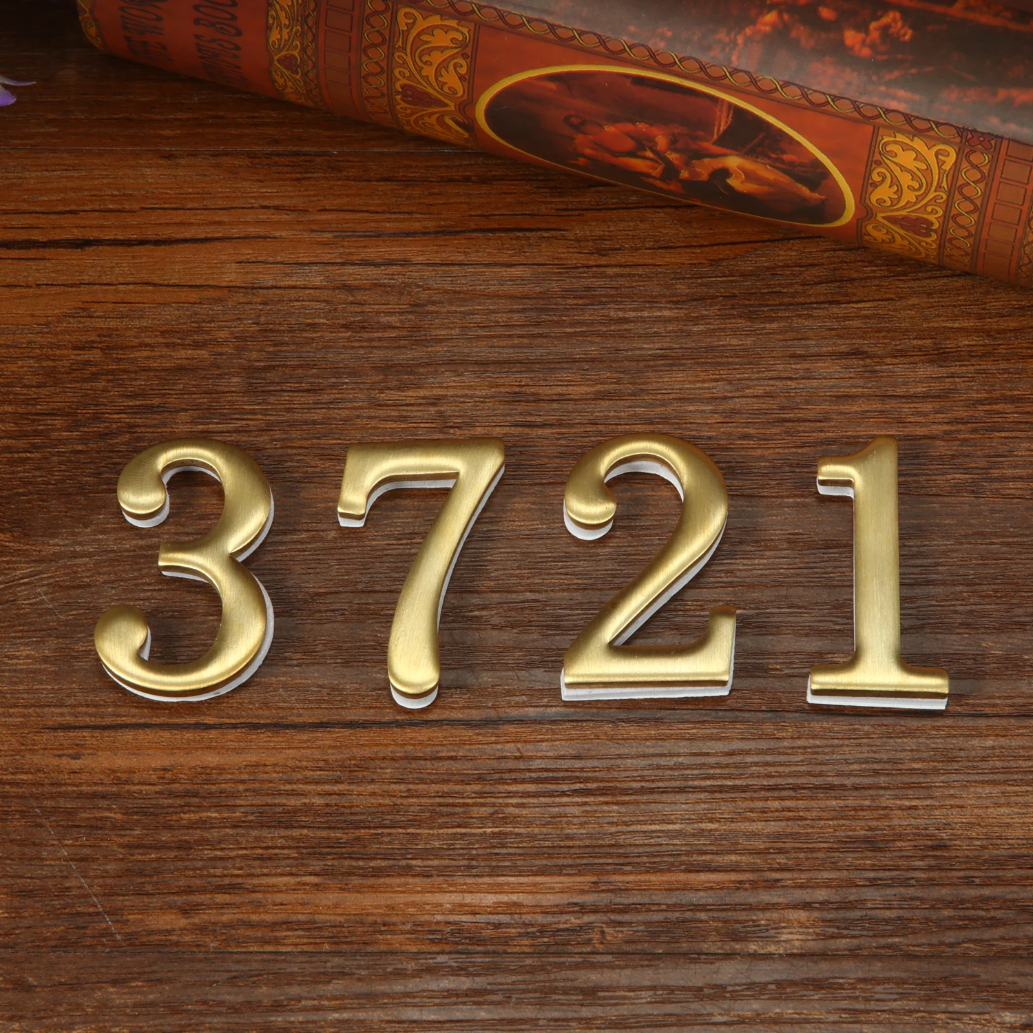 1PCS Copper House Number Self-Adhesive 3D Numeral Door Plaque Hotel Home Sticker Address Mail Box Label #0-9 Home Decoration