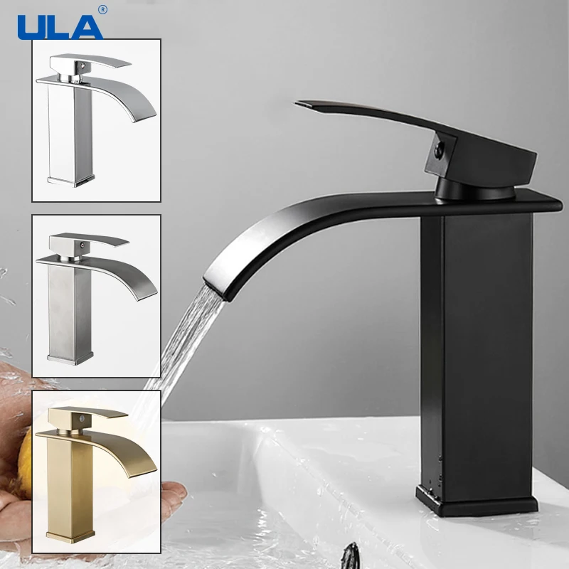 

ULA Black Basin Faucet Waterfall Bathroom Faucet Stainless Steel Sink Faucets Hot Cold Water Sink Mixer Crane Washbasin Tap