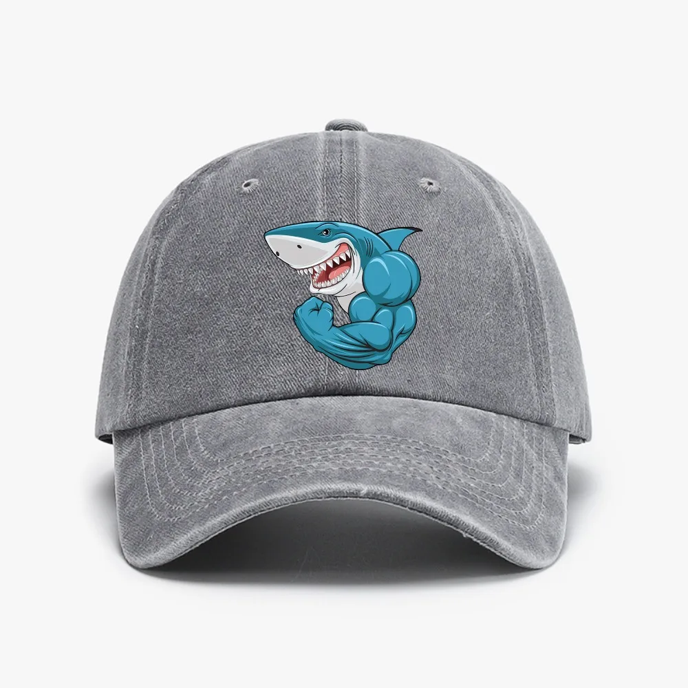 Muscle Sharks Baseball Cap Summer Retro style Washed Soft top denim hat Unisex Outdoor casual sports adjustable golf hats