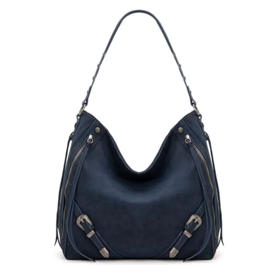 Wrangler Large Hobo Purses and Handbags for Women with Buckle and Fringe Zipper Faux Suede Shoulder Bag