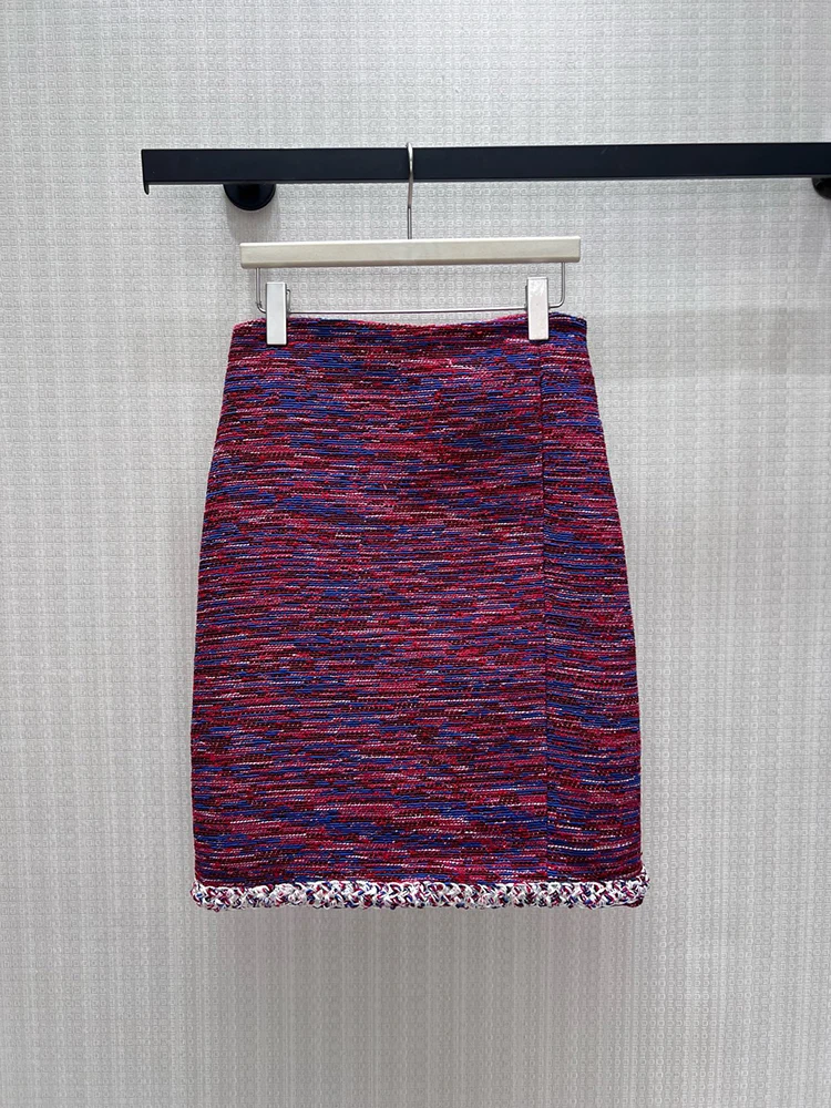 Spring Summer Fashion Vintage Tweed Slim Knee-Length Pencil Skirt Women's Middle Waist Sexy Buttock Covering Skirt