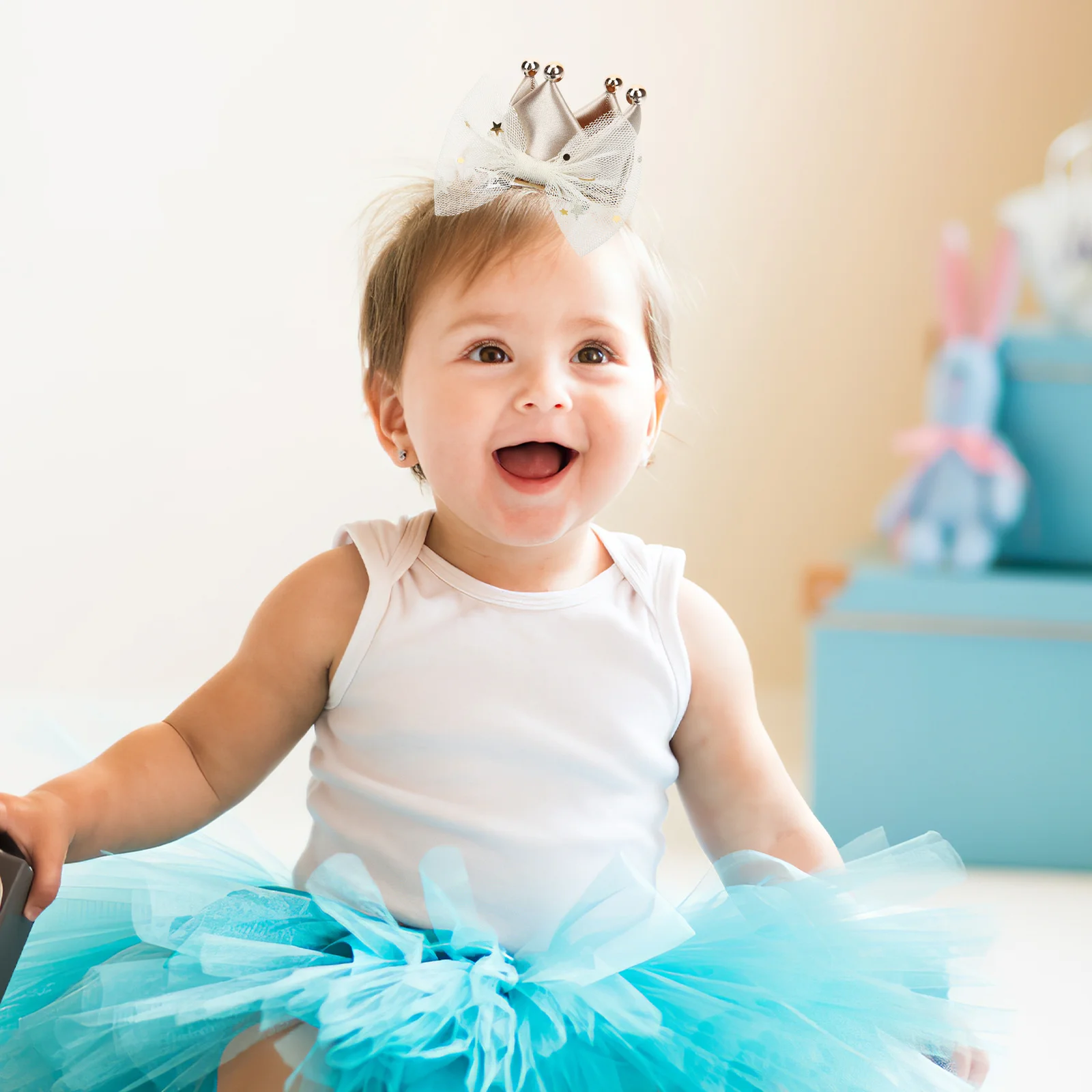 

Crown Hair Accessory Girls Crown Clip for Baby Birthday Party Mesh Bow Decoration Lovely Photo Shoots Charming Look