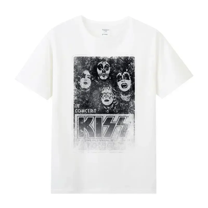 Kiss Rock Metal Band T-shirt Harajuku Printed Cotton Round Neck Short Sleeve High quality Tshirt Men's Women Street Hip Hop Tops