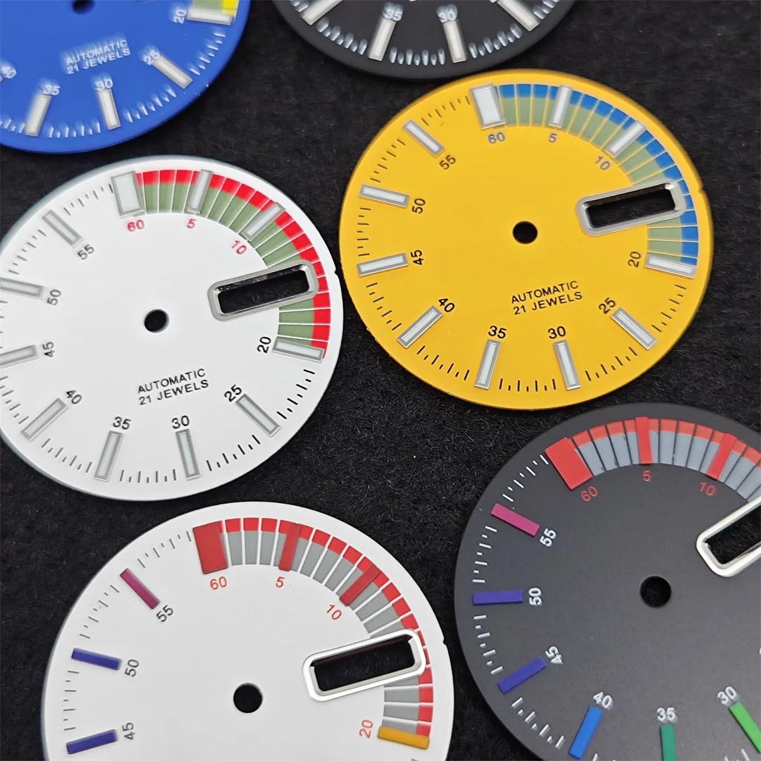 NH35 ساعة الطلب 28.5 مللي متر تاريخ مزدوج الأخضر مضيئة ساعة الوجه تعديل الغوص الهاتفي ل NH35/ 4R35 ساعة يد تعمل بالحركة استبدال أجزاء
