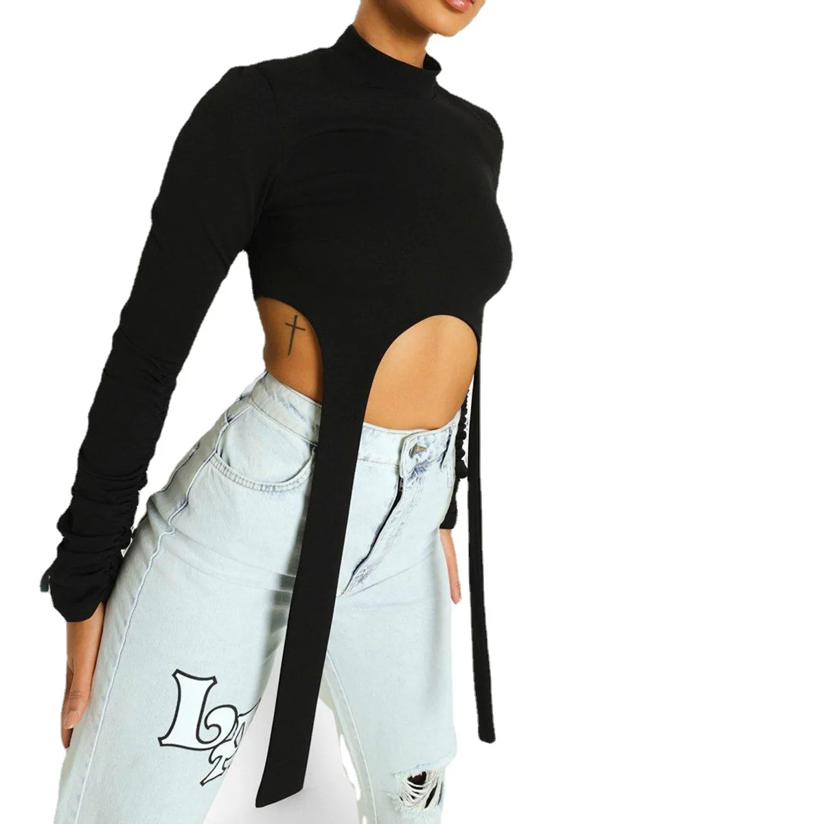 2023 European and American Summer New Women's Bottom Shirt Short Top Long Sleeve T-shirt Women's Ins