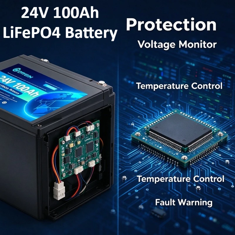 24V 100Ah LiFePO4 Battery Pack Low Capacity Attenuation Long-Time Continuous Operation Solar RV Marine Power