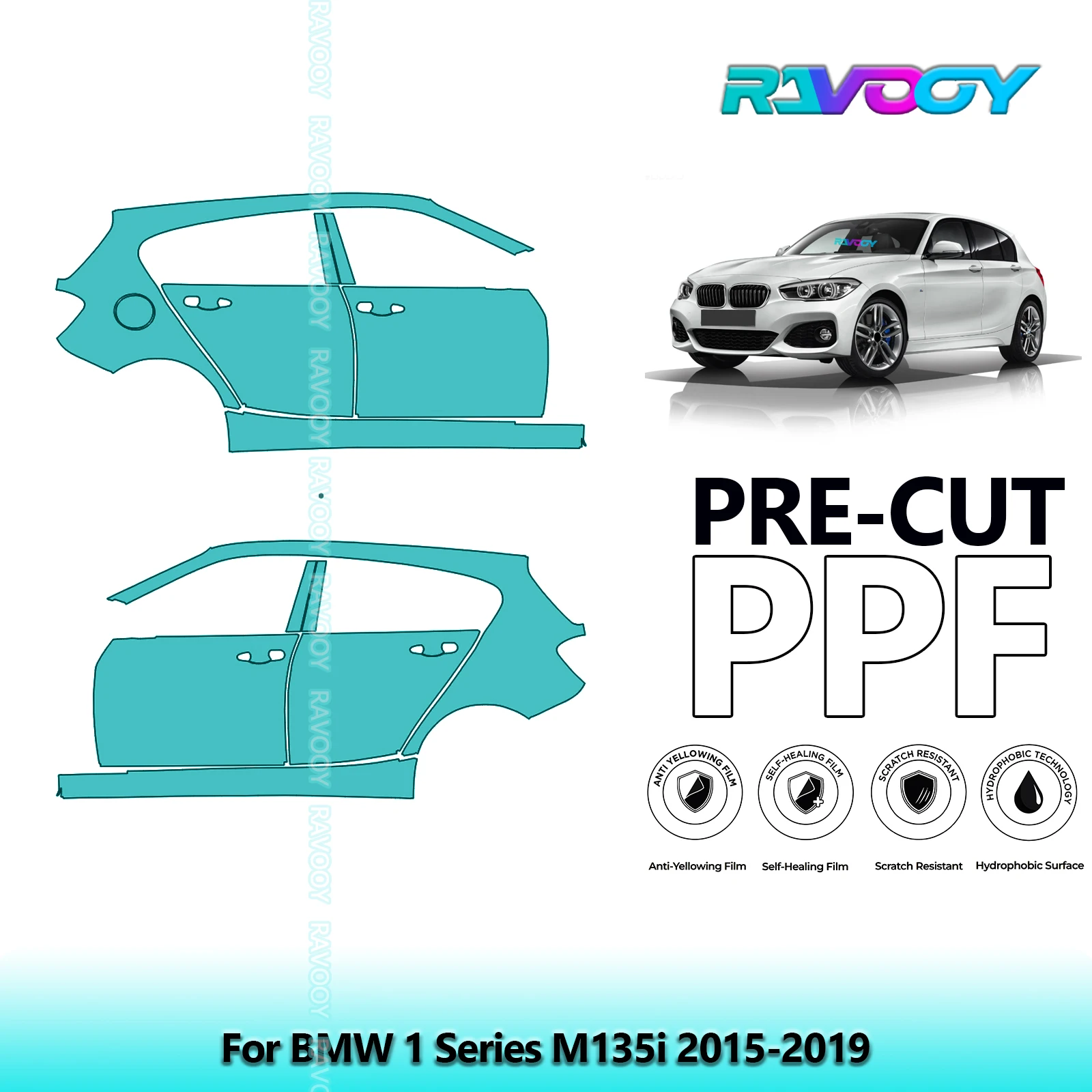 

For BMW 1 Series M135i 2015-2019 8.5mil Clear Matte Pre-Cut PPF Door & A/B Pillar Kit TPU Paint Protection Film Set