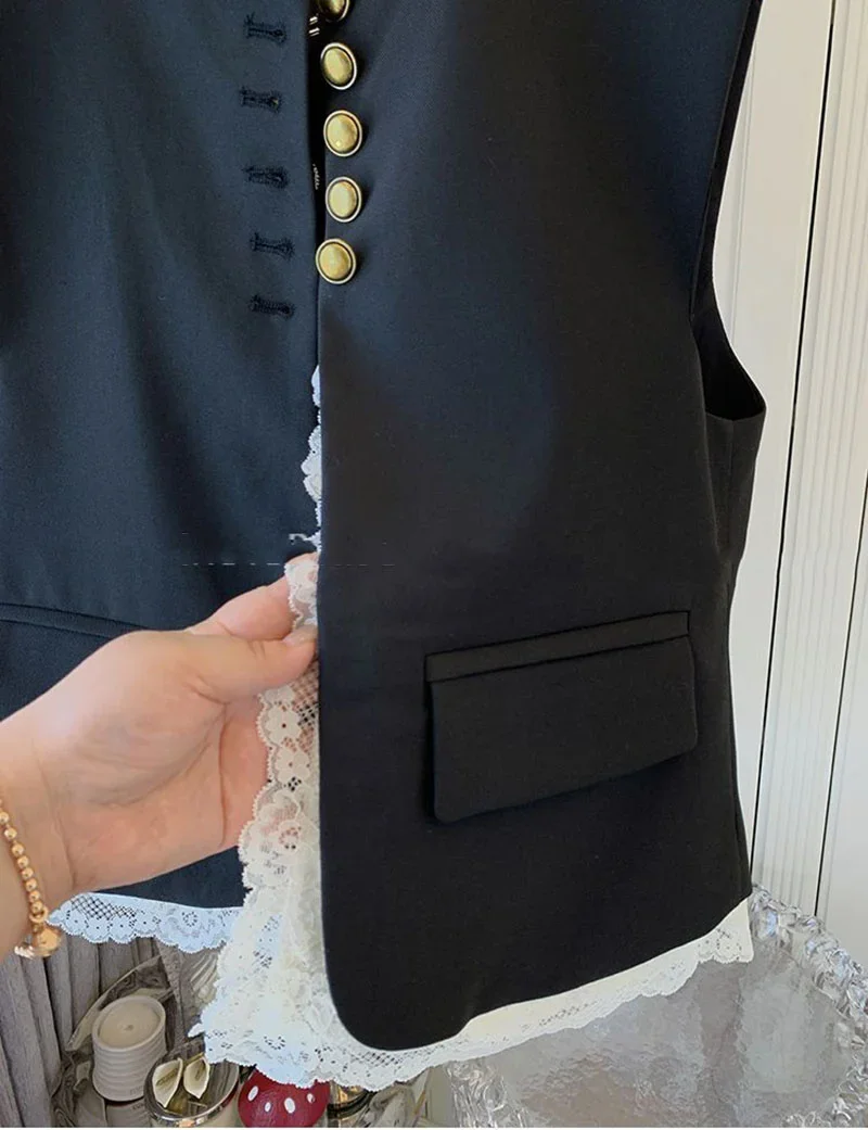 New Lace Patchwork Women Vest Korean O Neck Casual Sleeveless Jackets Female Loose Waistcoat Vintage Chic Tops Women Clothing