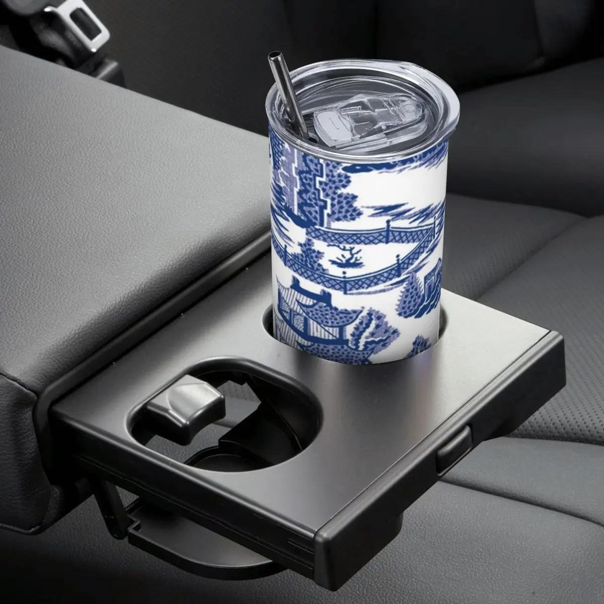 Blue Willow Ancient Ming China Chinoiserie Stainless Steel Tumbler Vacuum Insulated Mug Thermal Cold Cup Straw With Lid 20oz