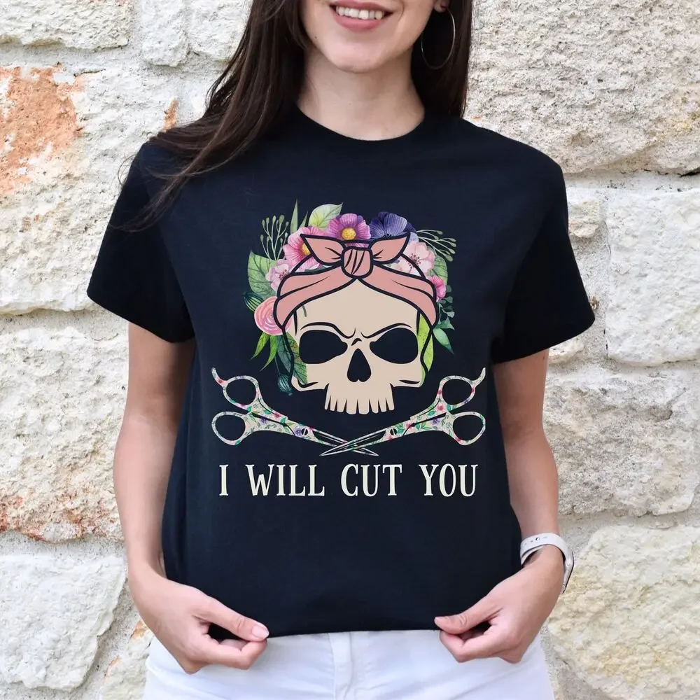 I will cut you Unisex T-shirt hairdresser haircutter tee black dark heather tops Unisex Summer Short Sleeve