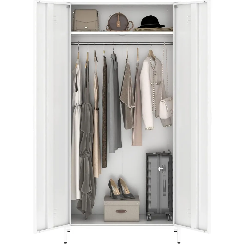 

Metal Armoire, Wardrobe Cabinet with Hanging Rod and 1 Shelves Steel Storage Locker Clothes Organizer Closet for Bedroom