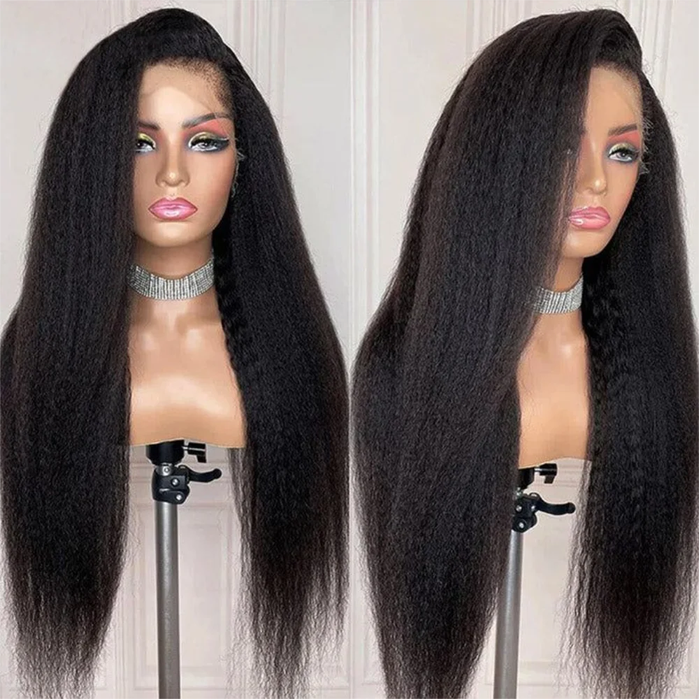 Kinky Straight Human Hair Wig 13X4 Kinky Straight Wig Human Hair Pre Plucked With Baby Hair Yaki Straight Human Hair Wigs